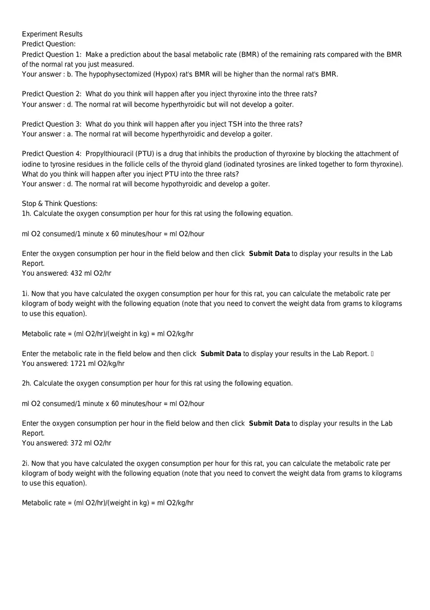 Metabolism and Thyroid Hormone Lab Report - Page 2