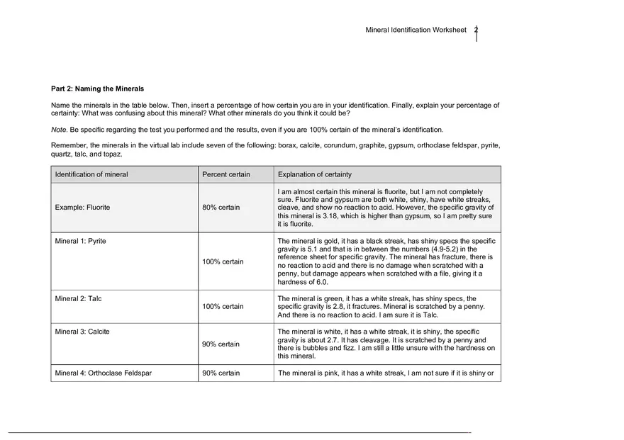Mineral Identification Worksheet - Page 2