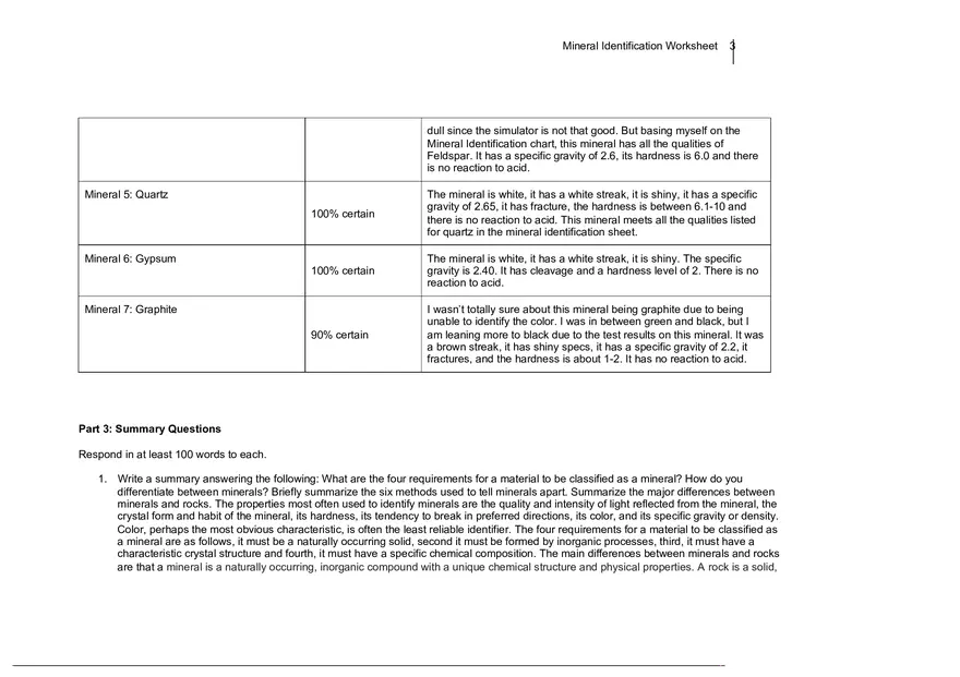 Mineral Identification Worksheet - Page 3