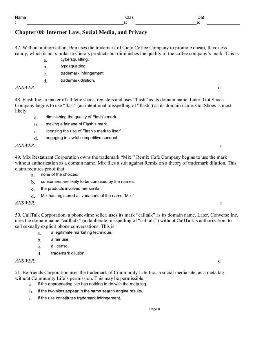 Chapter 08 Internet Law, Social Media, and Privacy - Page 11
