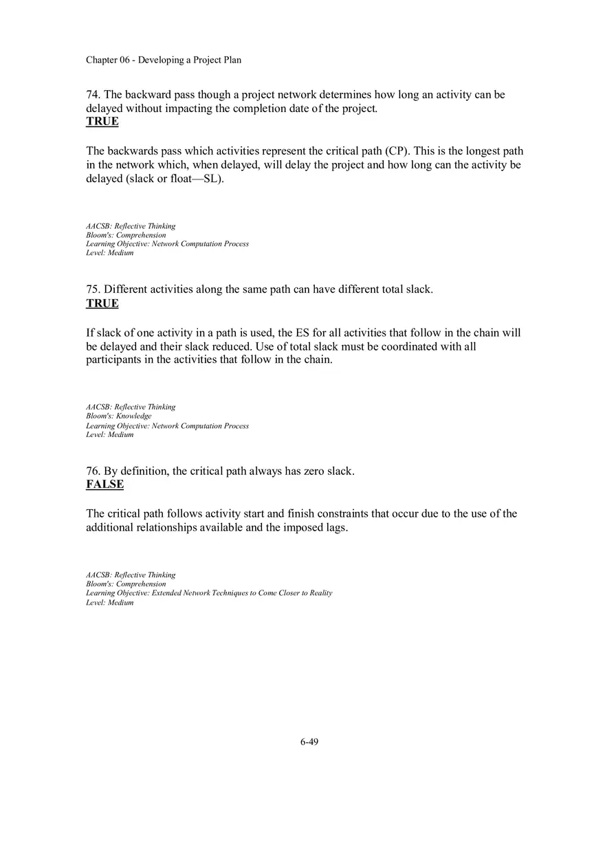 Chapter 06 - Developing a Project Plan True False - Page 5
