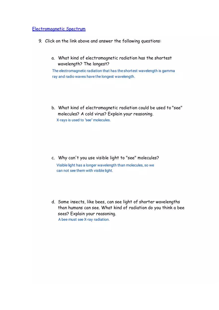 Electromagnetic Spectrum & Light - Webquest - Page 3