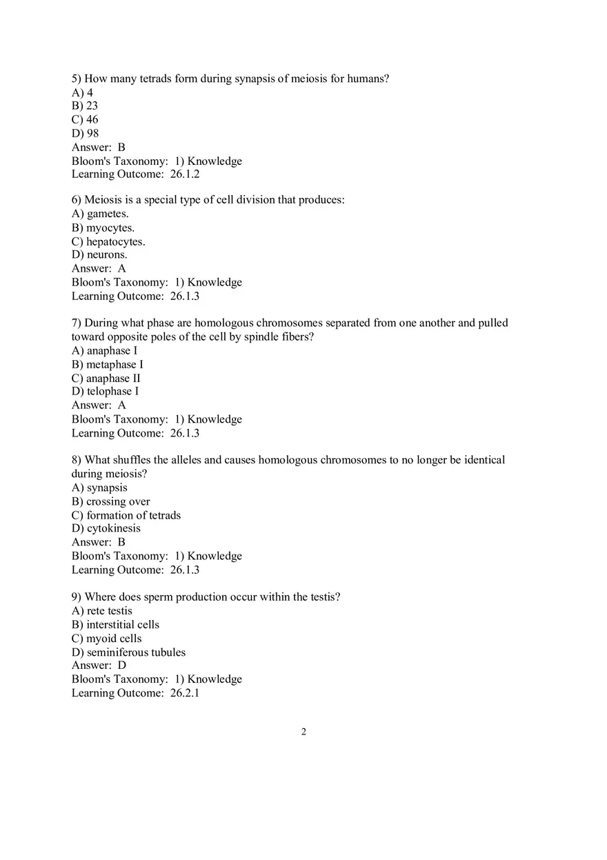 Chapter 26 The Reproductive System Answers Part 1 - Page 2