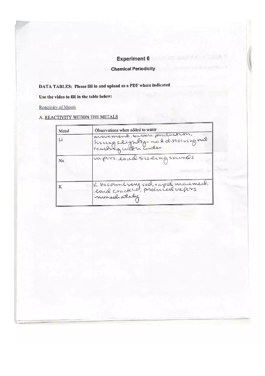 Experiment 6 Chemical Periodicity - Page 1