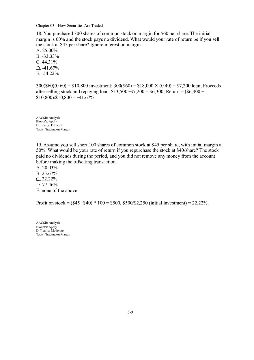 Chapter 03 How Securities Are Traded Answer Key Part 1 - Page 9