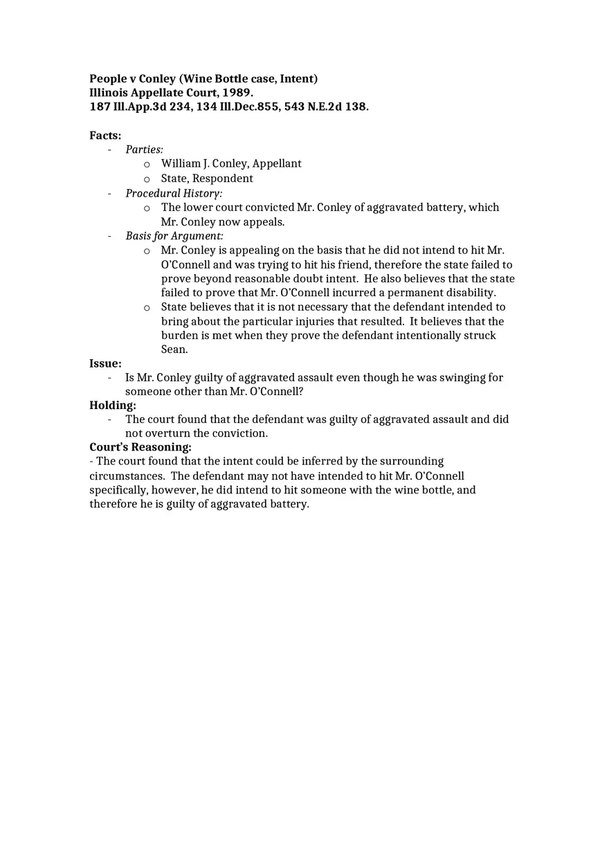 People v Conley (Wine Bottle Case, Intent) - Page 1