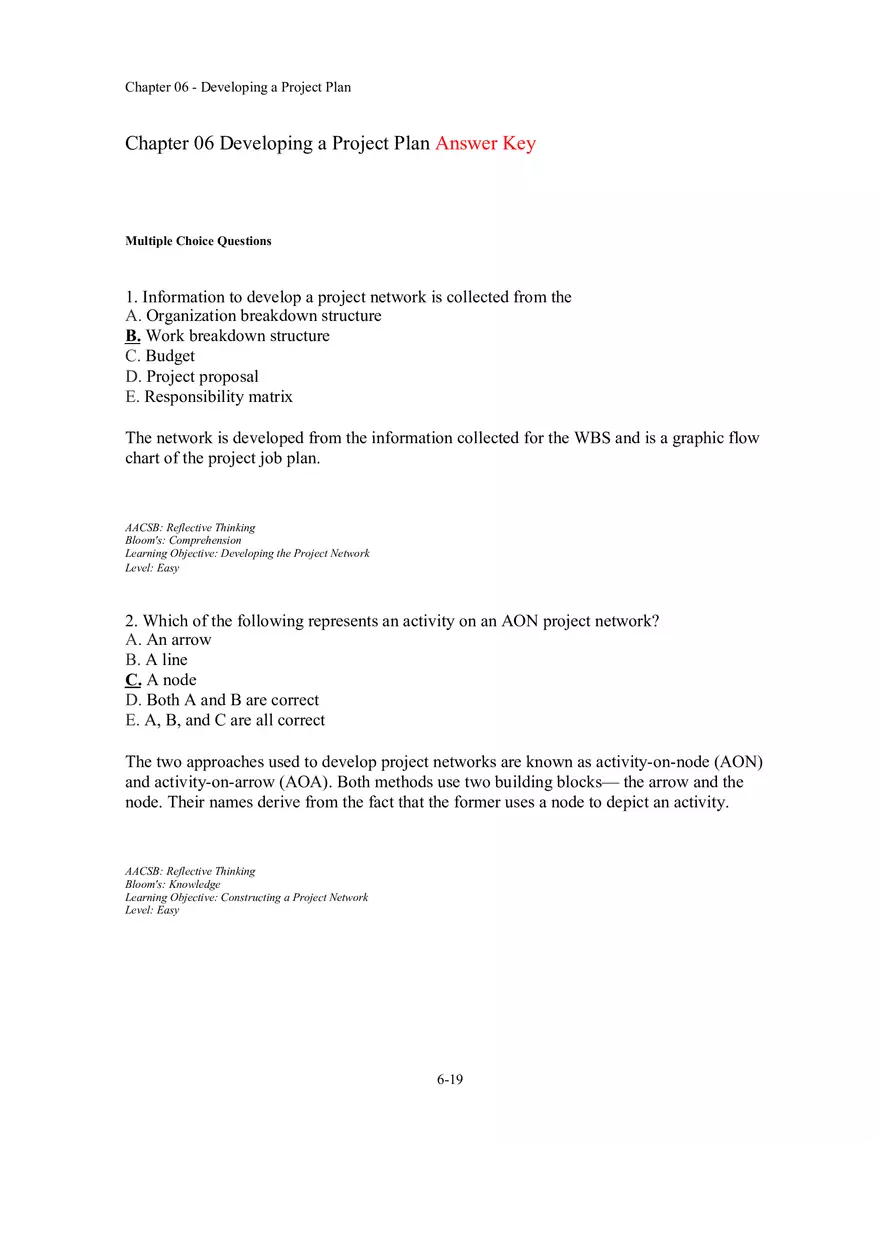 Chapter 06 - Developing a Project Plan Multiple Choice Part 1 - Page 1