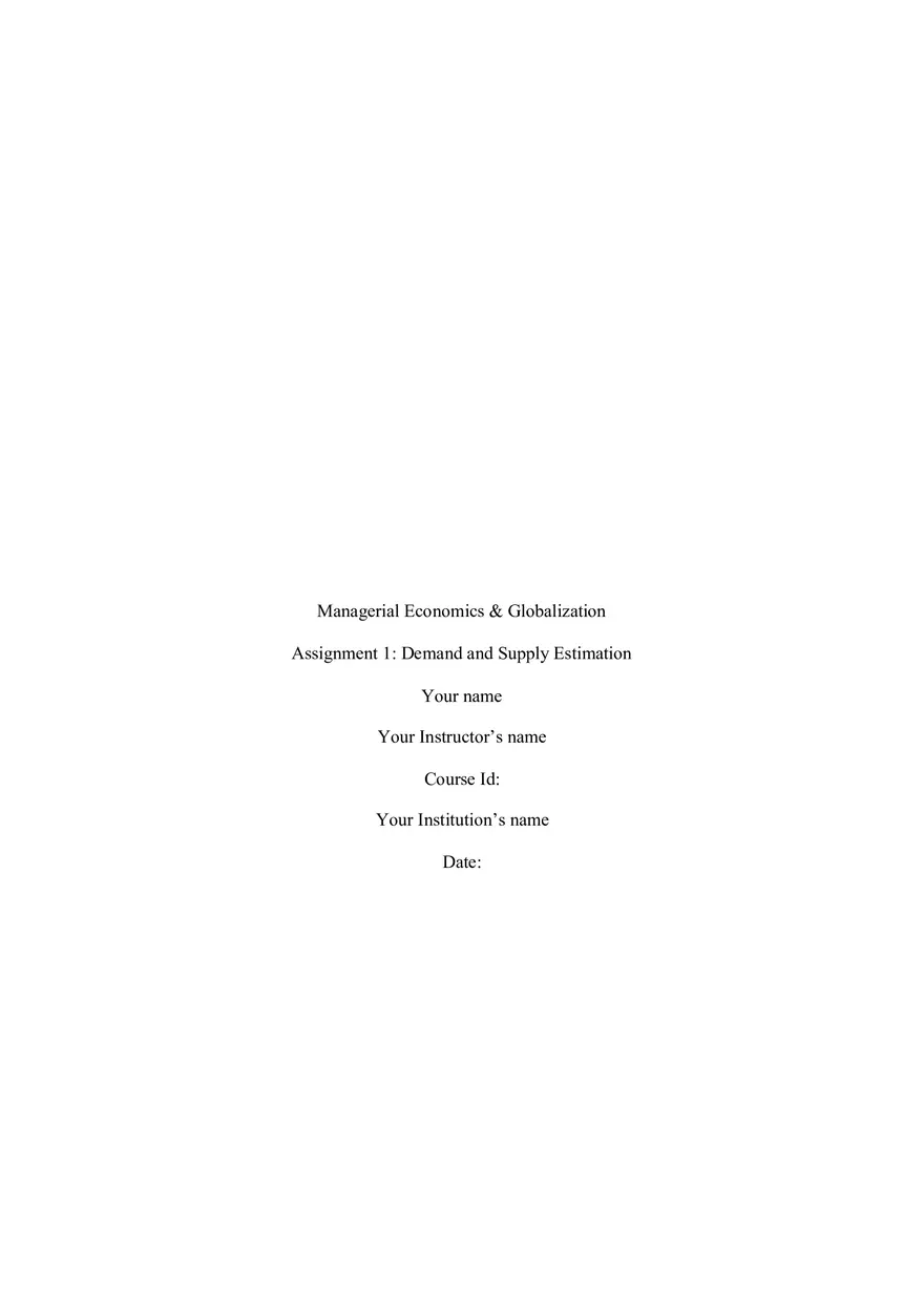 Assignment 1 Demand and Supply Estimation - Page 1