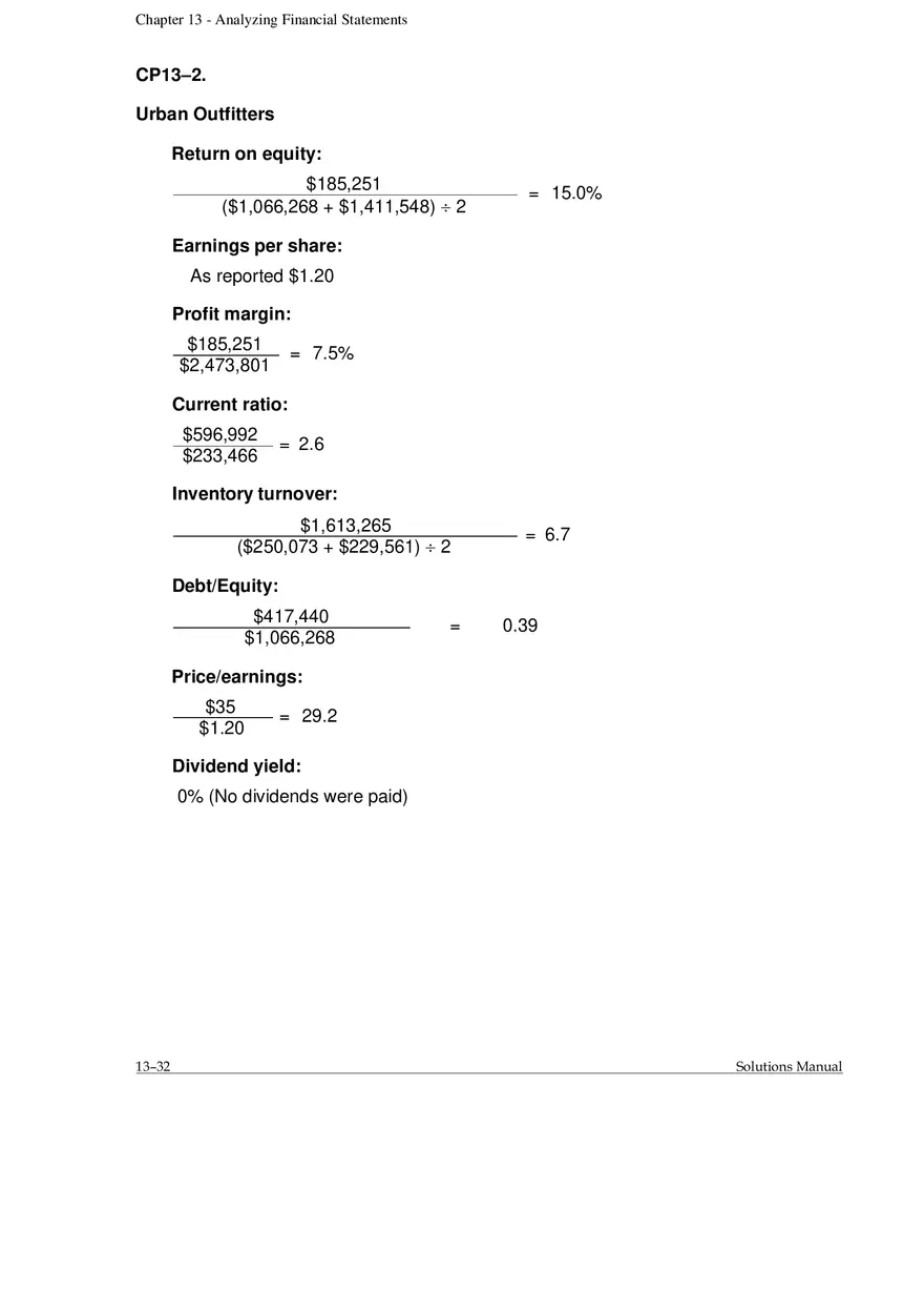 Chapter 13 Analyzing Financial Statements Cases and Projects - Page 2