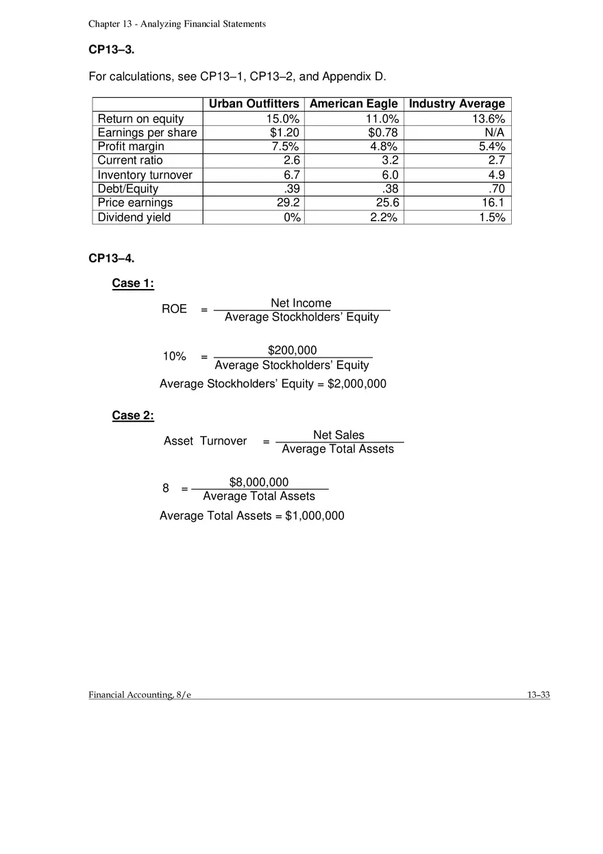 Chapter 13 Analyzing Financial Statements Cases and Projects - Page 3