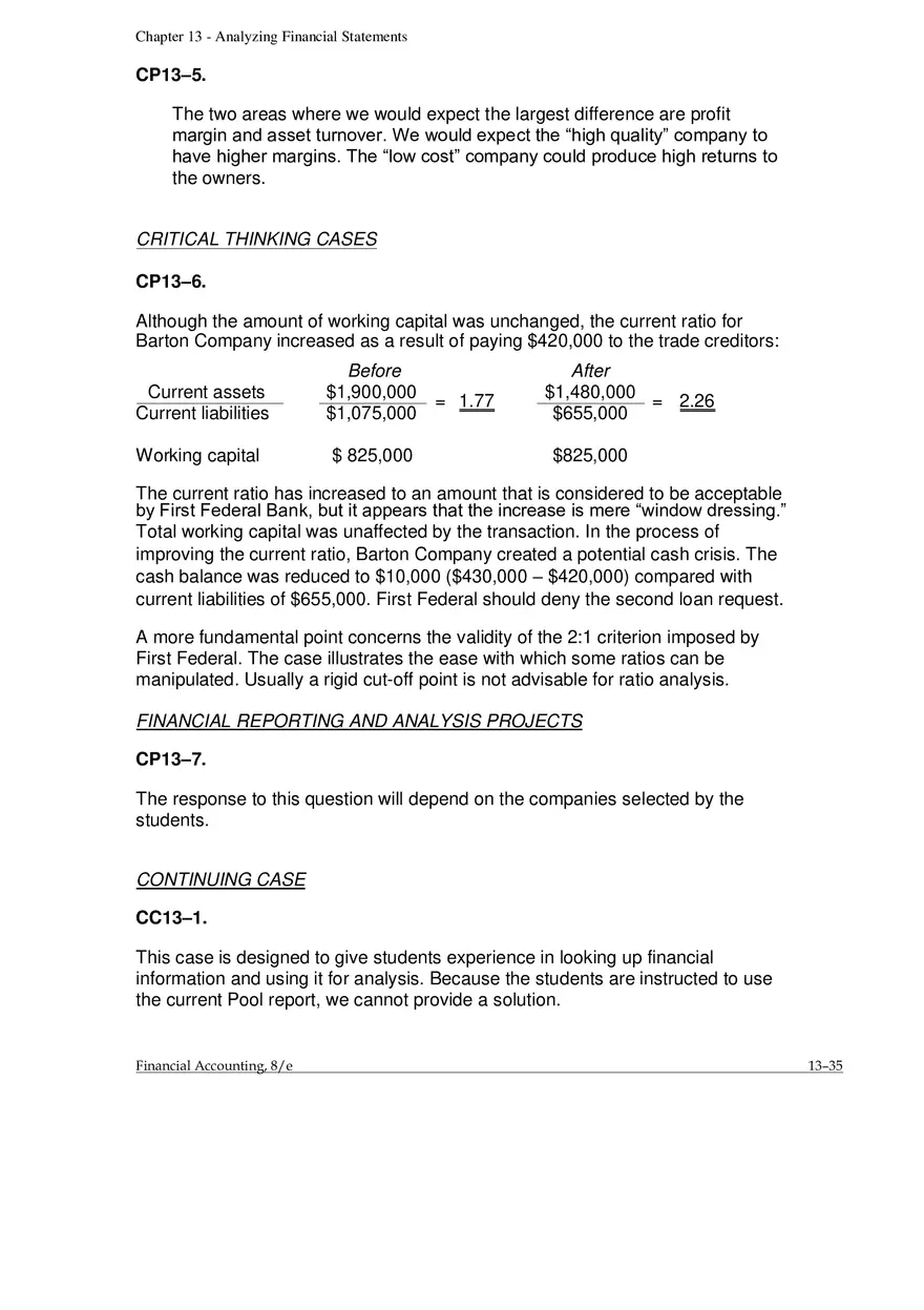 Chapter 13 Analyzing Financial Statements Cases and Projects - Page 5