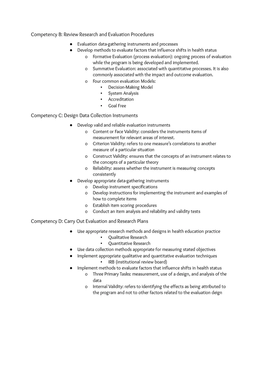 Area of Responsibility IV Conduct Evaluation and Research Related to Health Education - Page 2