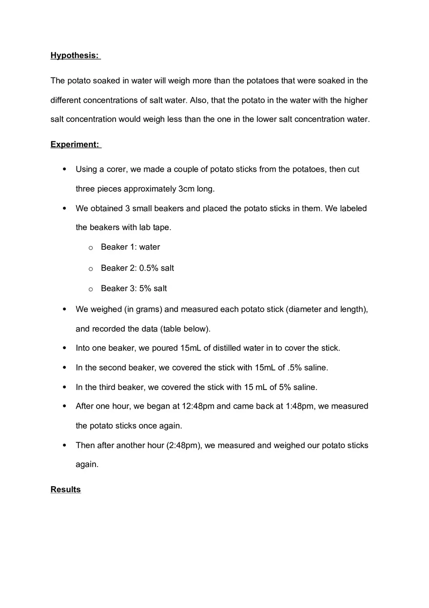 Osmosis of a Potato Living Systems II - Page 2