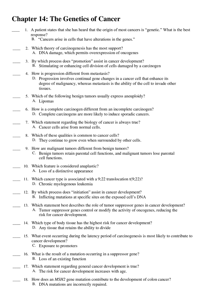 Chapter 14 The Genetics of Cancer - Page 1