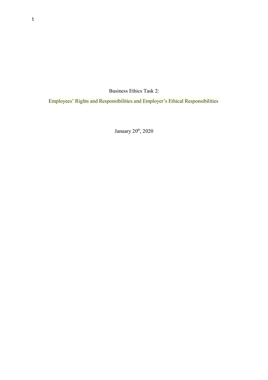 Employees’ Rights and Responsibilities and Employer’s Ethical Responsibilities - Page 1