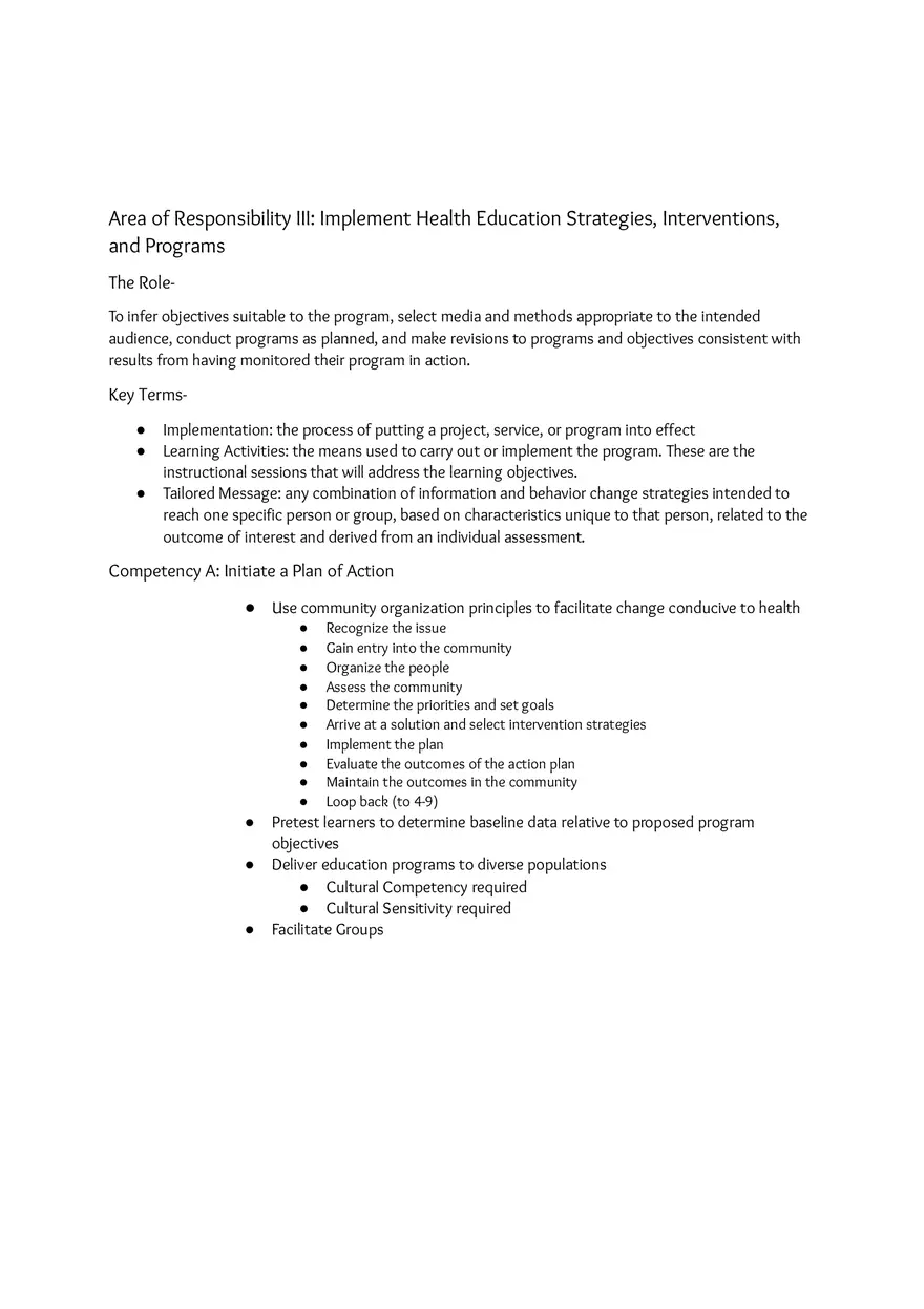 Area of Responsibility III Implement Health Education Strategies, Interventions, and Programs - Page 1
