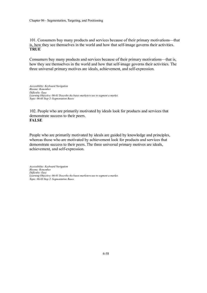 Segmentation, Targeting, and Positioning True False - Page 1