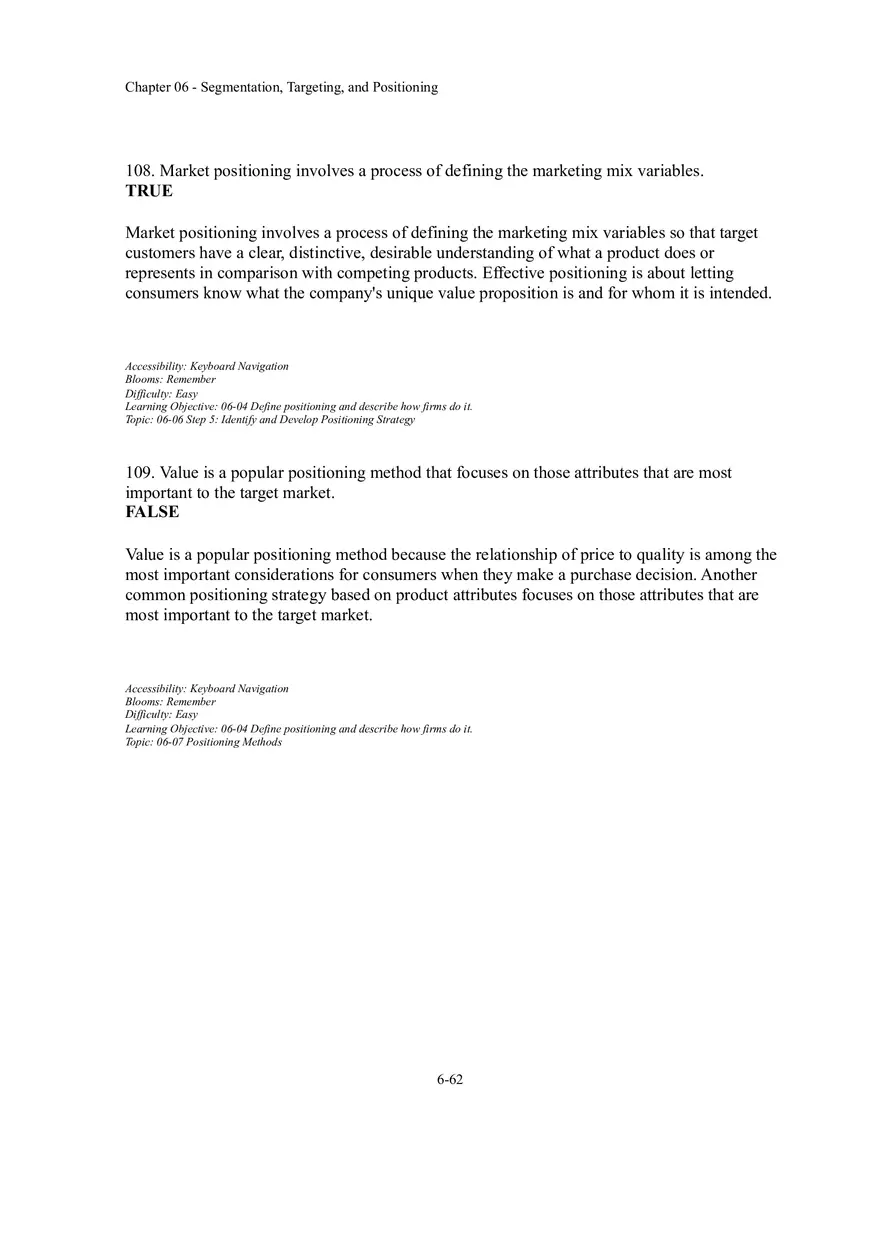 Segmentation, Targeting, and Positioning True False - Page 5