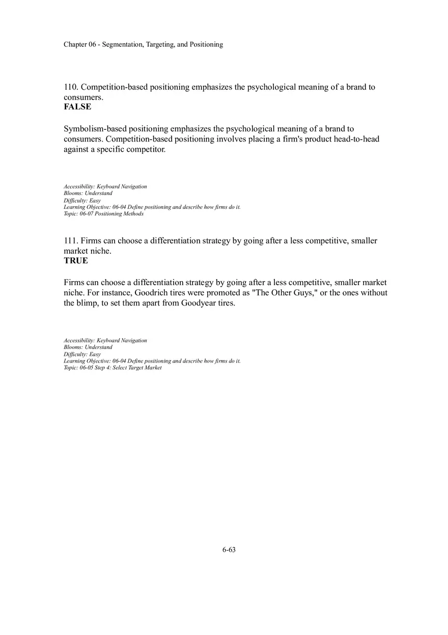 Segmentation, Targeting, and Positioning True False - Page 6