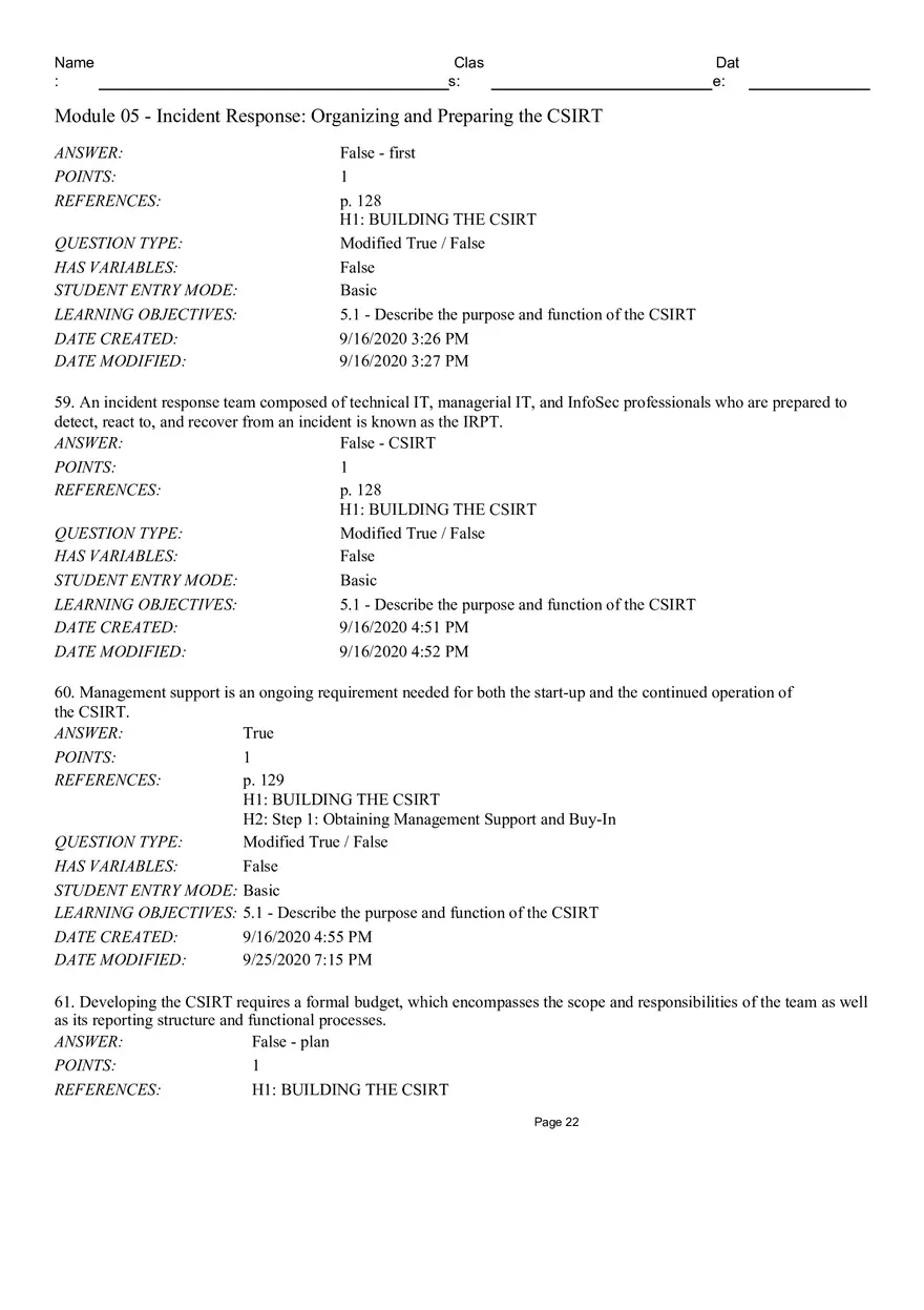 Incident Response Organizingand Preparing the CSIRT Short Answer - Page 9