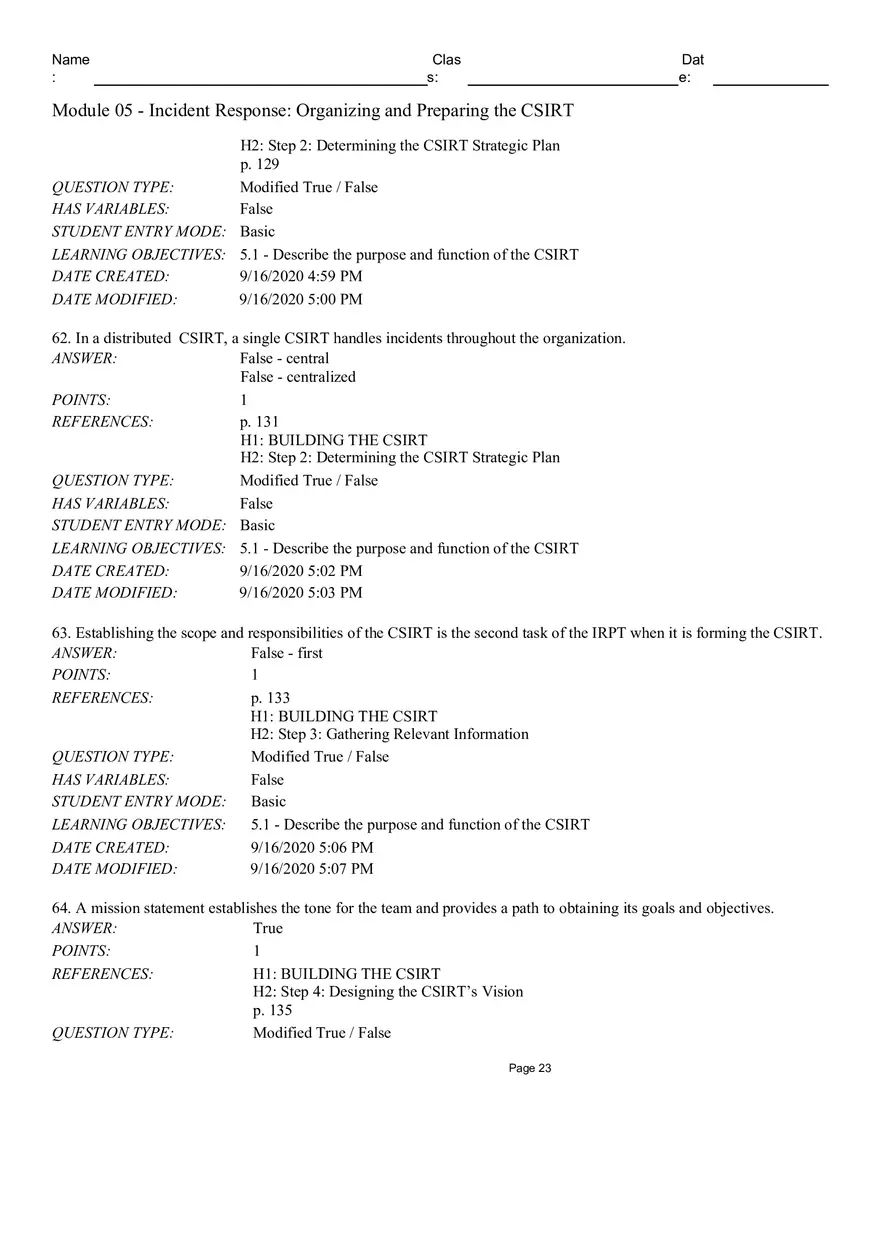 Incident Response Organizingand Preparing the CSIRT Short Answer - Page 10