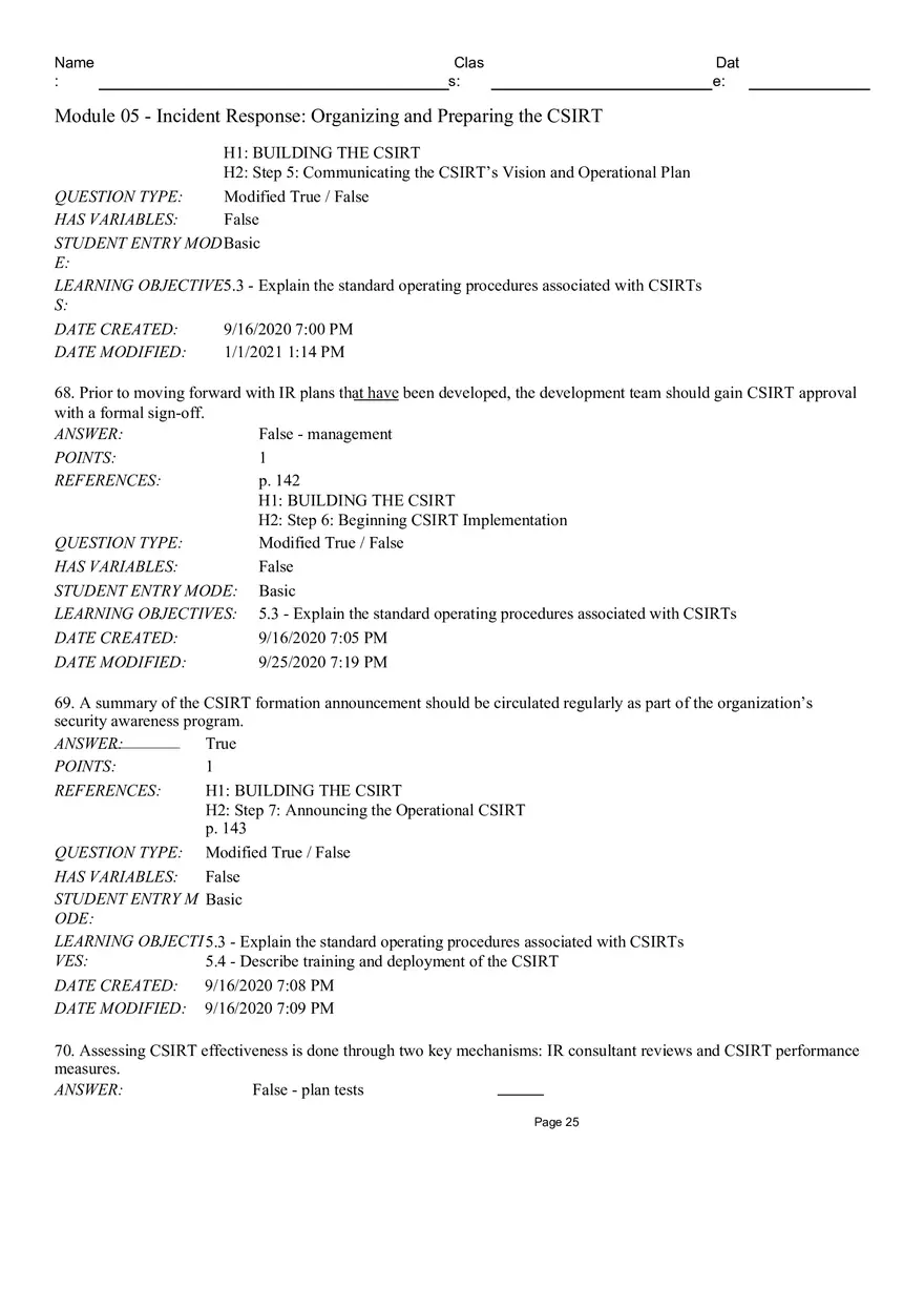 Incident Response Organizingand Preparing the CSIRT Short Answer - Page 12