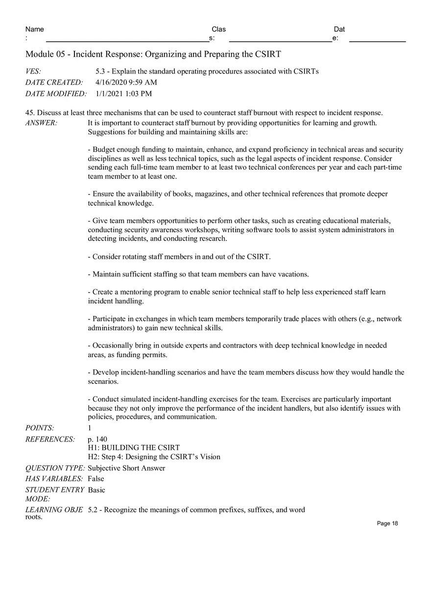 Incident Response Organizingand Preparing the CSIRT Short Answer - Page 5