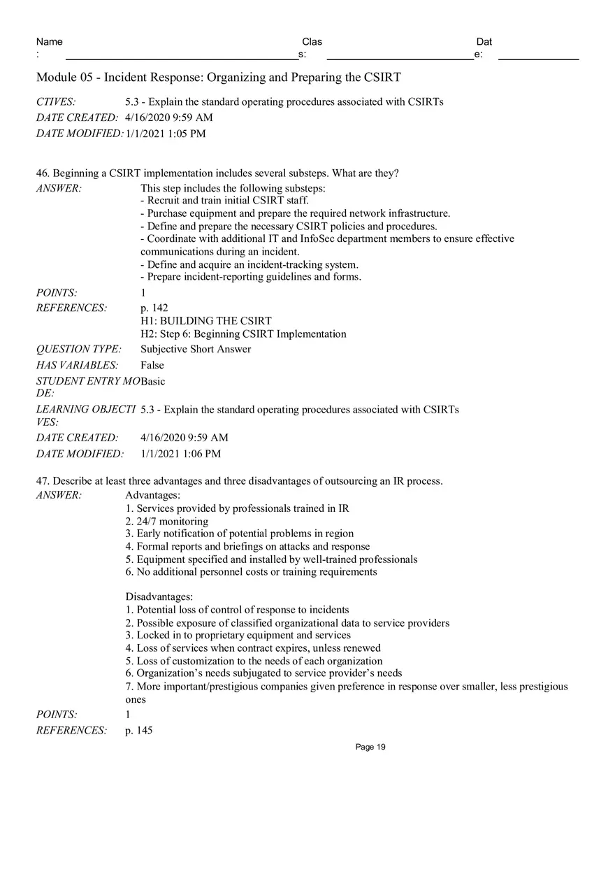Incident Response Organizingand Preparing the CSIRT Short Answer - Page 6