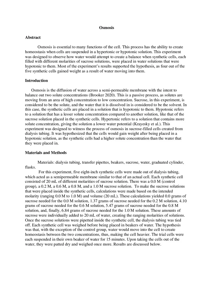 Osmosis Lab Report - Page 1