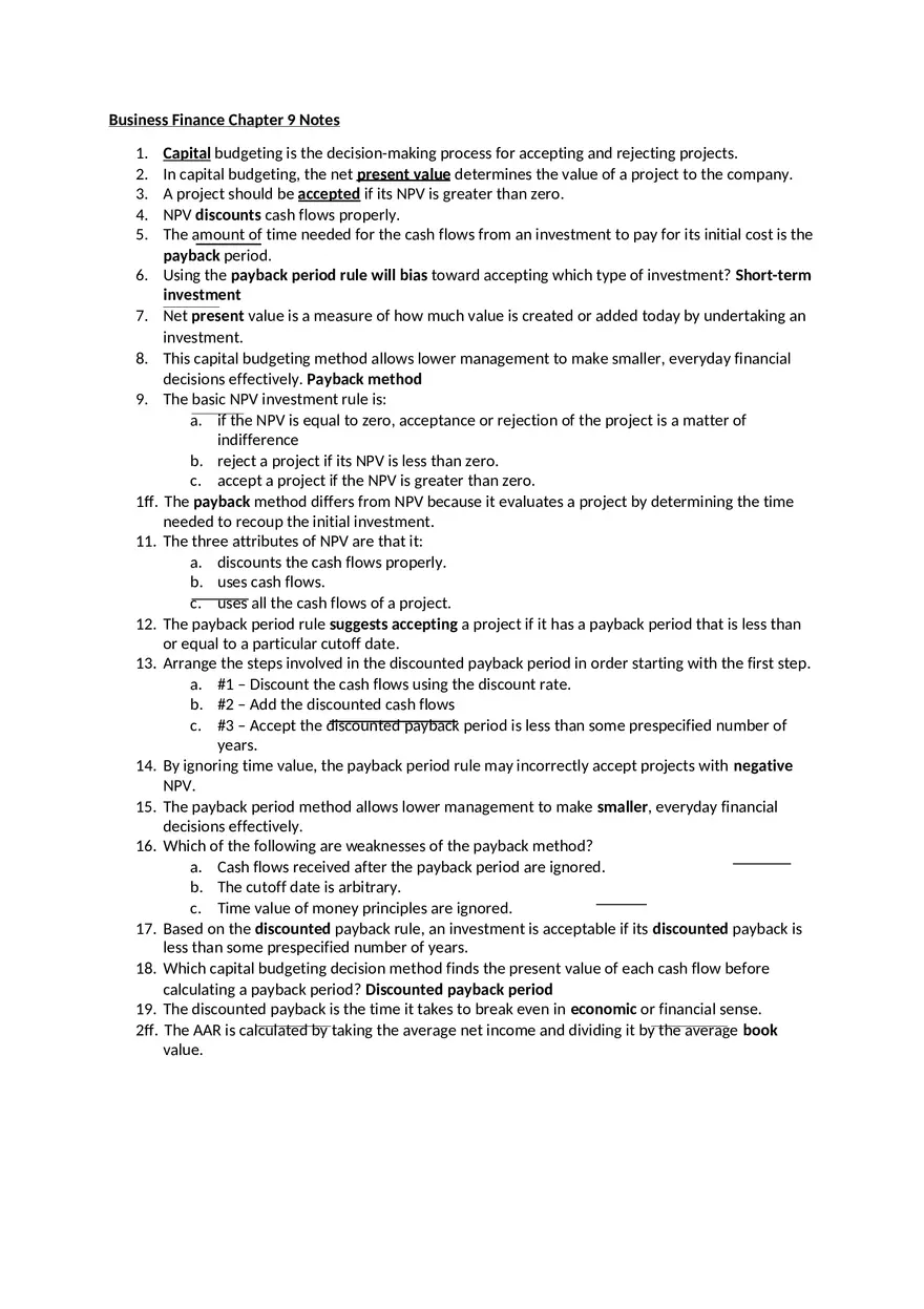 Business Finance Chapter 9 Notes - Page 1