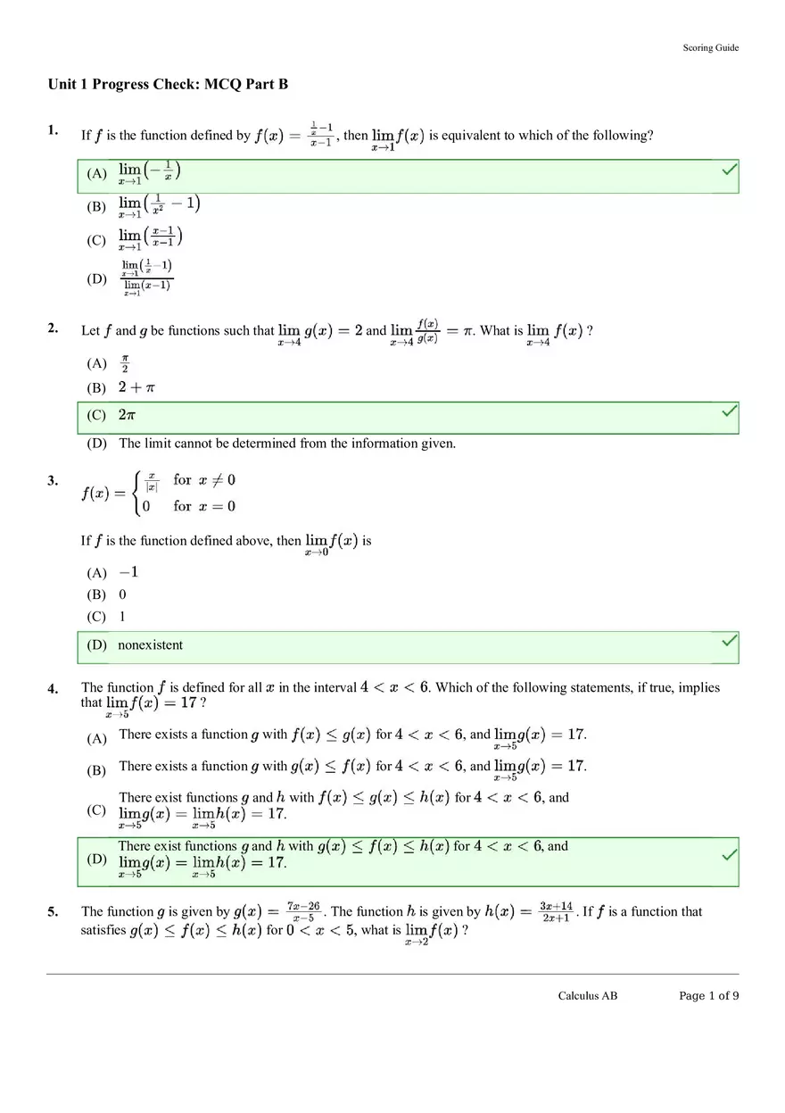 Calculus Classroom Answers Part B - Page 1