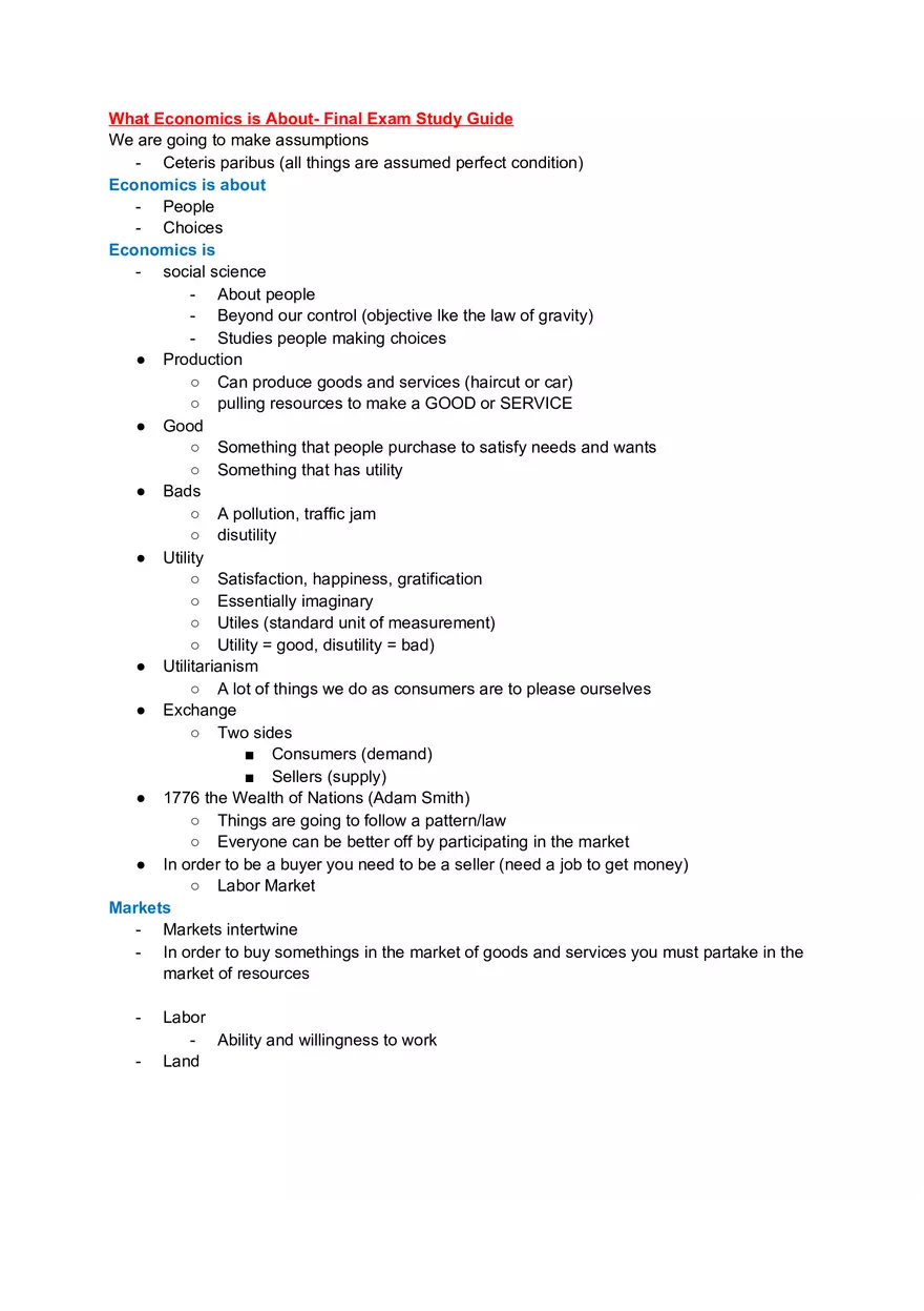 What Economics is About - Final Exam Study Guide - Page 1