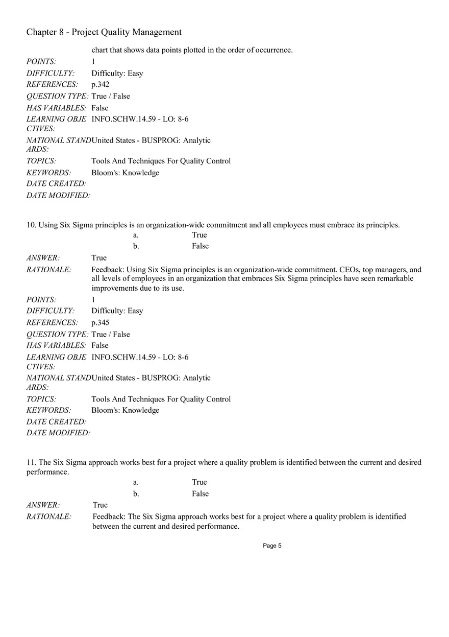 Chapter 8 Project Quality Management True False - Page 5