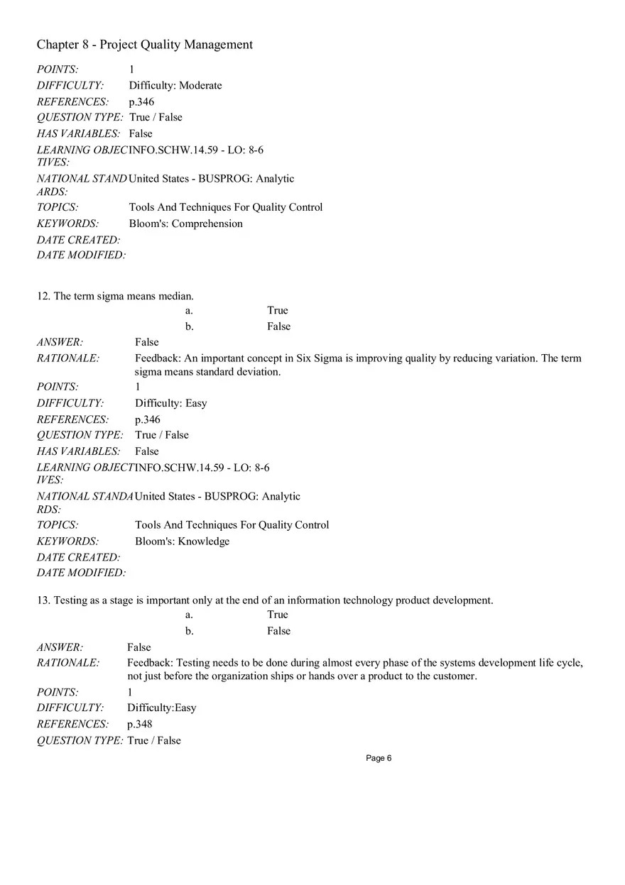 Chapter 8 Project Quality Management True False - Page 6