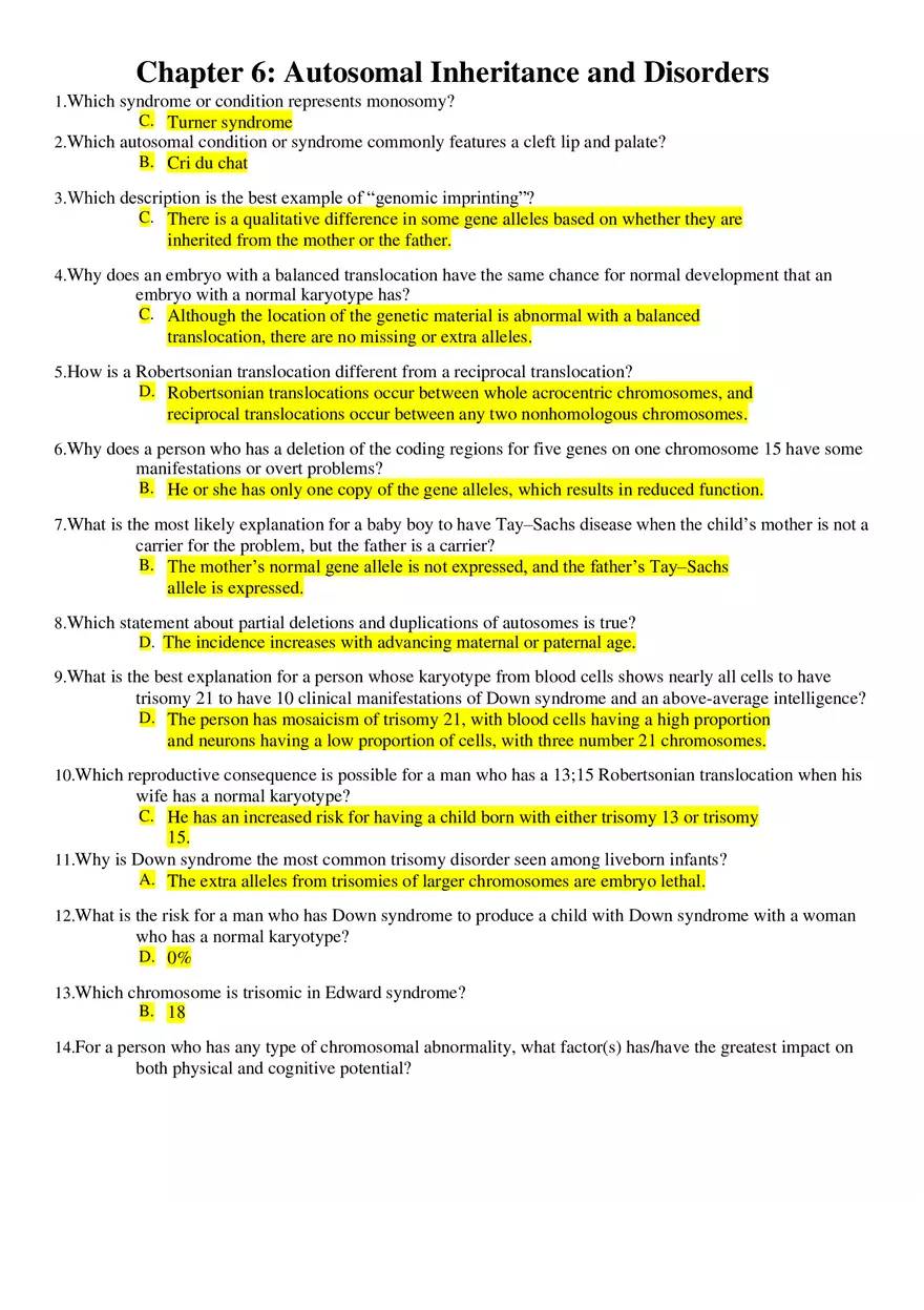 Chapter 6 Autosomal Inheritance and Disorders - Page 1