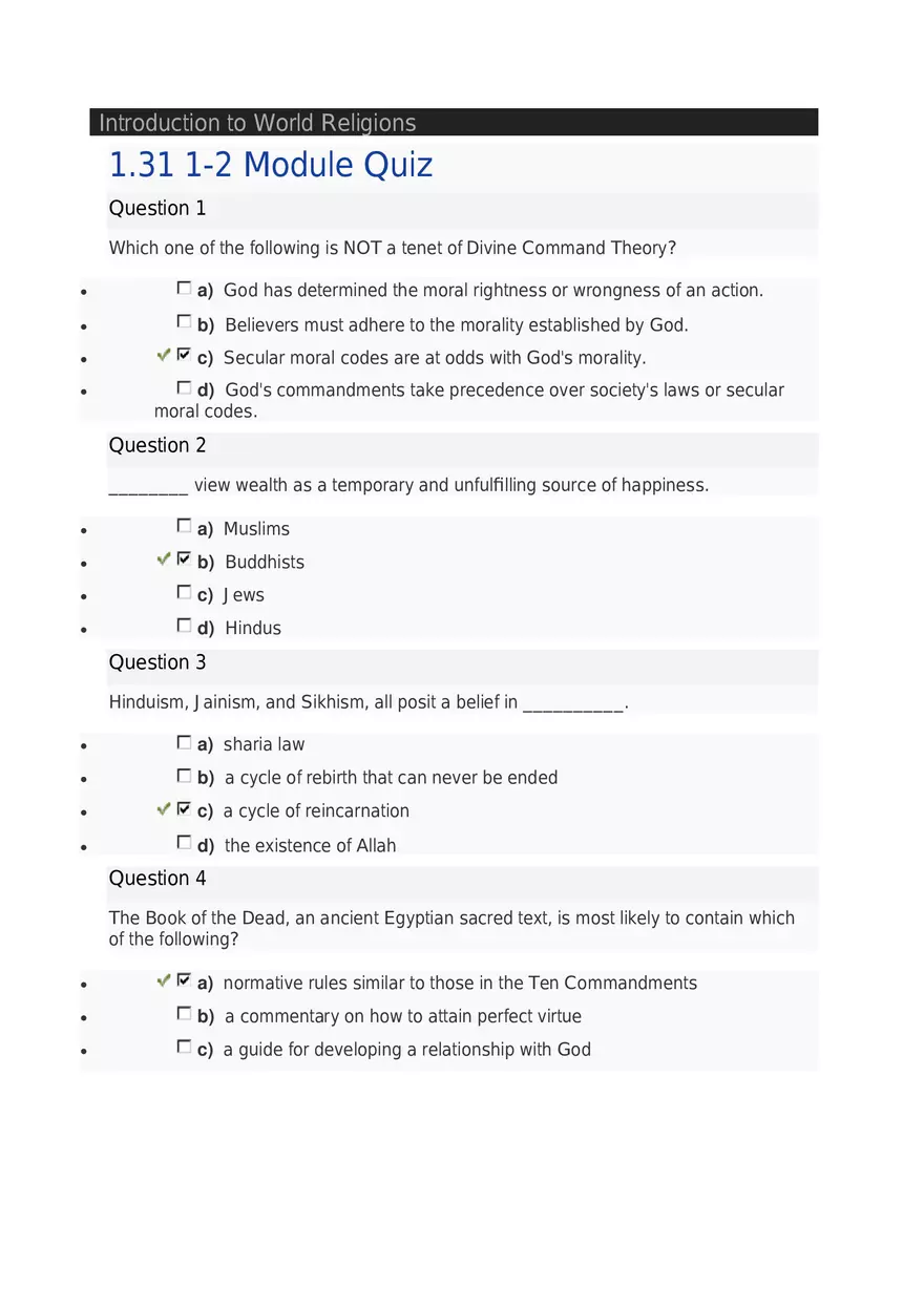 Introduction to World Religions 1.31 1-2 Module Quiz - Page 1