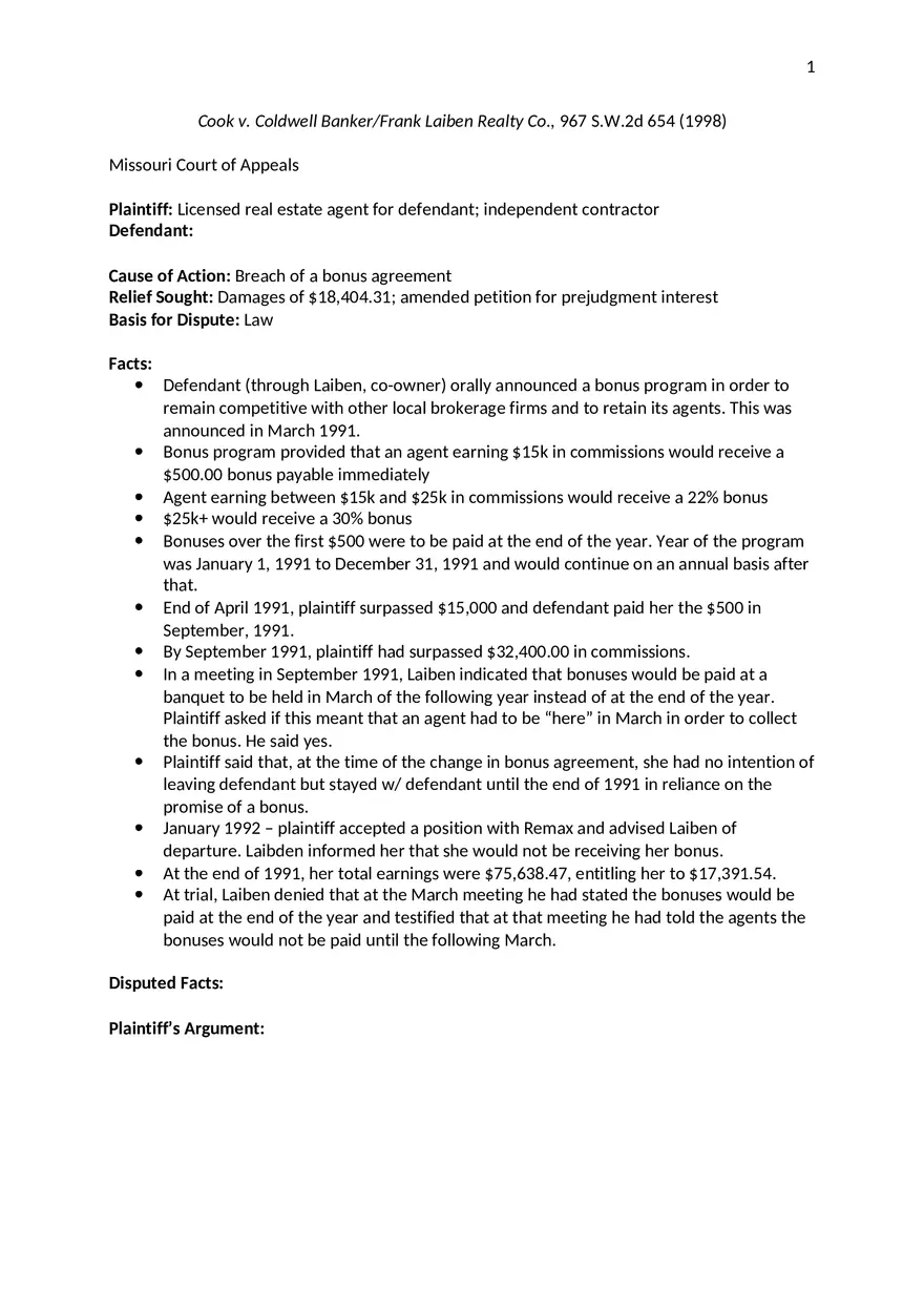 Cook v. Coldwell Banker - Page 1