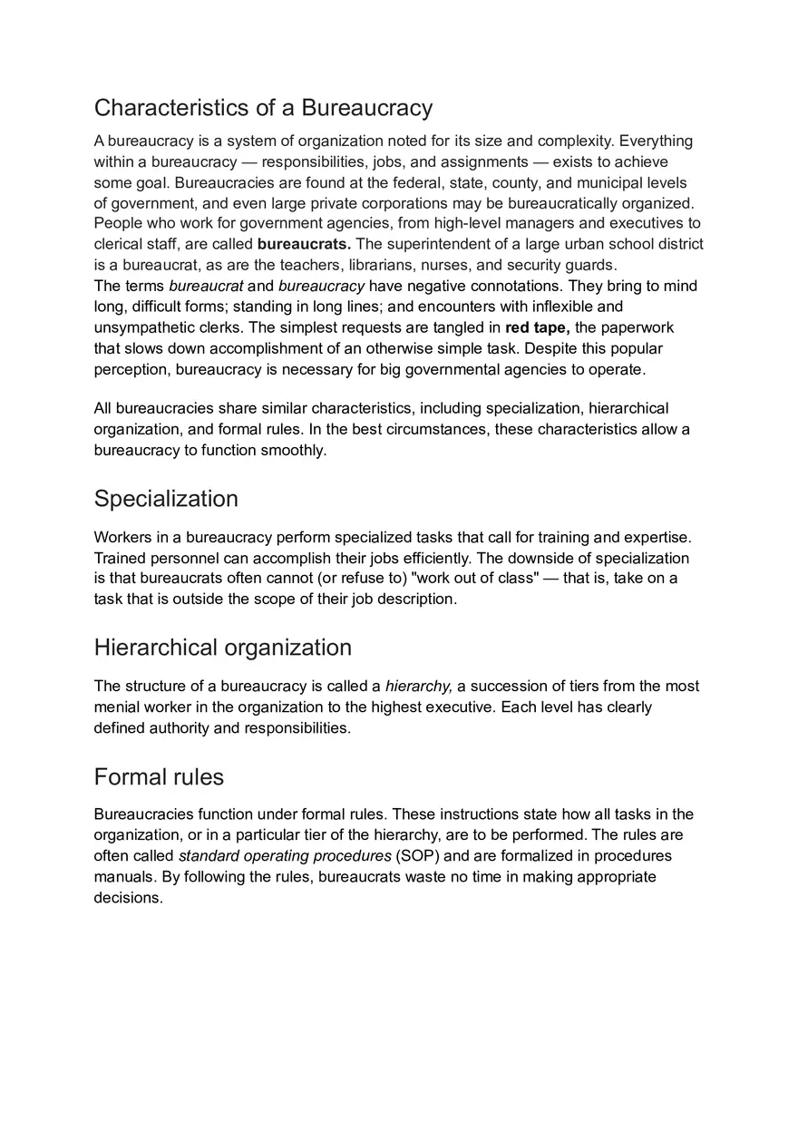 Characteristics of a Bureaucracy - Page 1