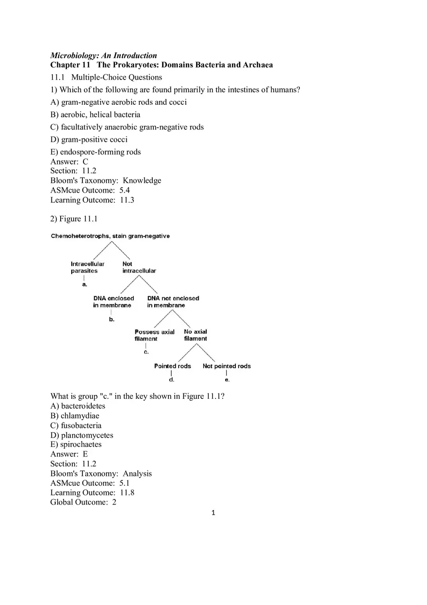 Chapter 11 The Prokaryotes Domains Bacteria and Archaea Multiple Choice - Page 1