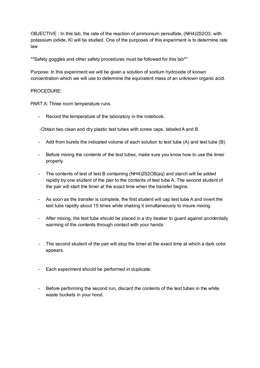 The Rate of a Chemical Reaction Using an Iodine Clock Reaction - Page 2