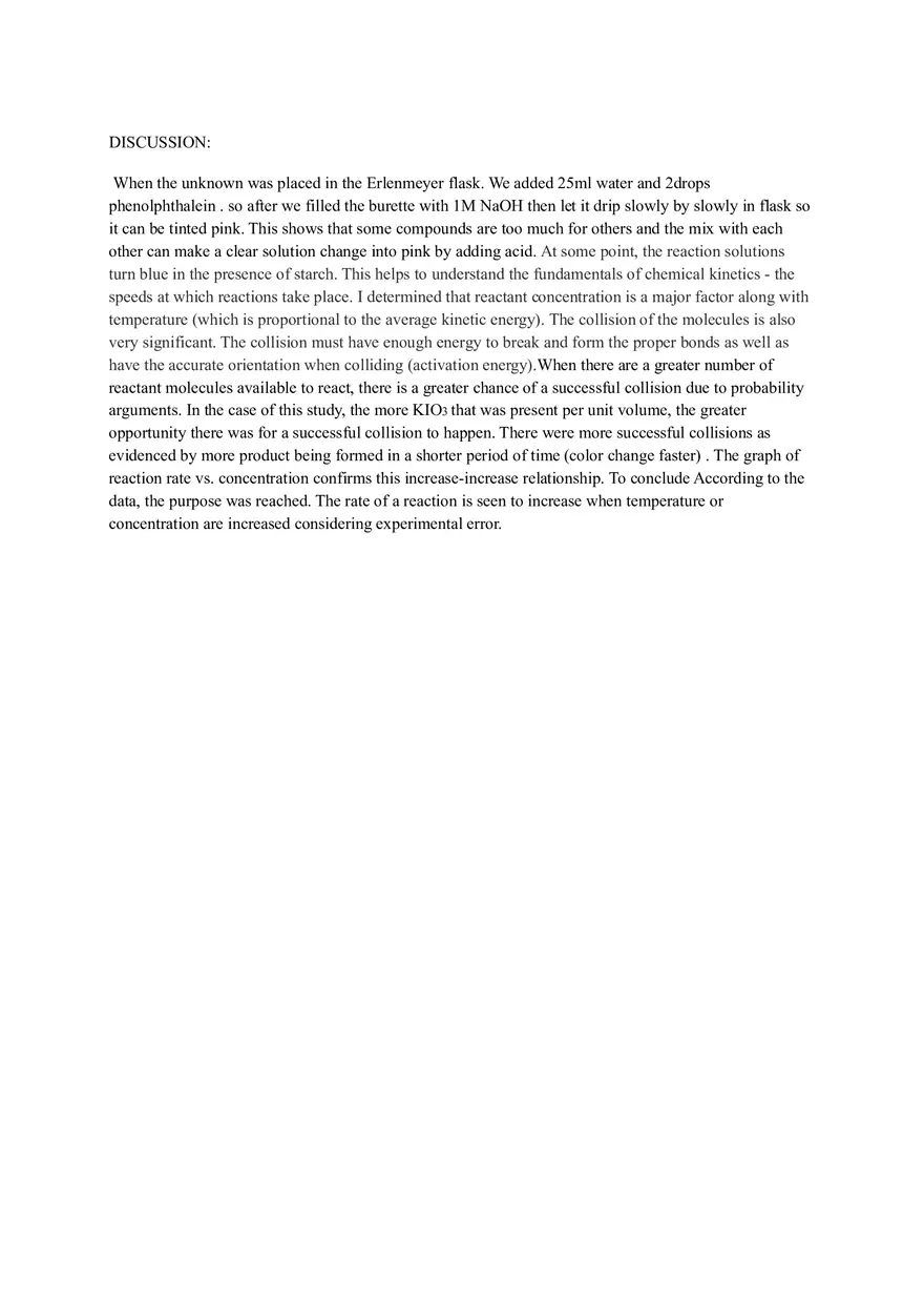 The Rate of a Chemical Reaction Using an Iodine Clock Reaction - Page 6