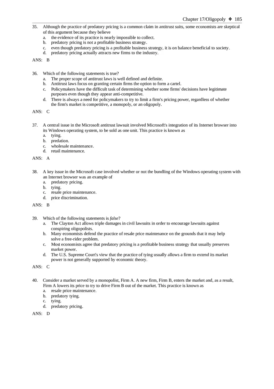 Chapter 17 Oligopoly Sec03-04 Multiple Choice - Page 7