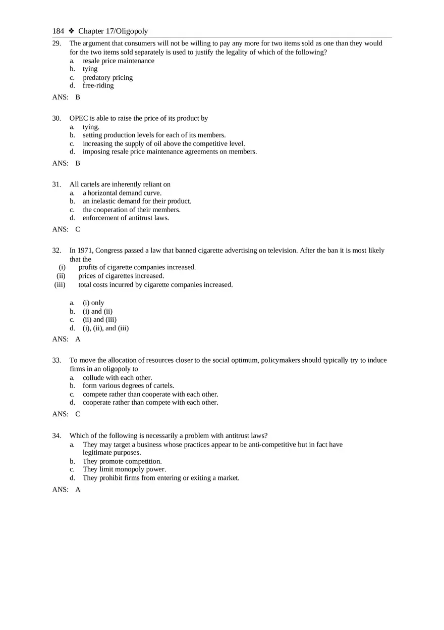 Chapter 17 Oligopoly Sec03-04 Multiple Choice - Page 6
