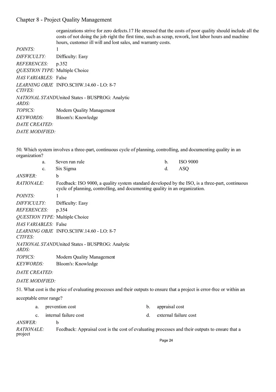 Chapter 8 Project Quality Management Multiple Choice - Page 7