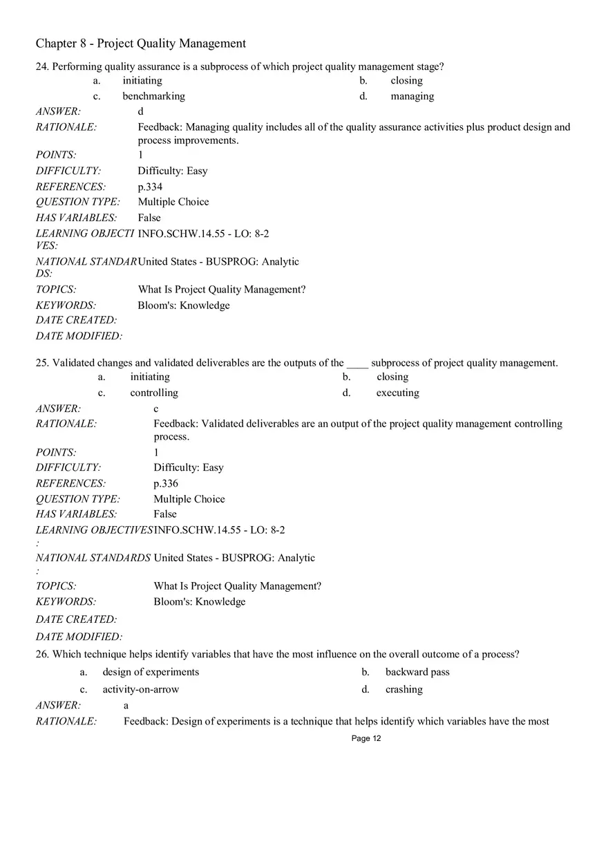 Chapter 8 Project Quality Management Multiple Choice - Page 10