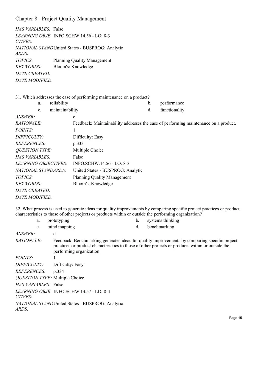 Chapter 8 Project Quality Management Multiple Choice - Page 13