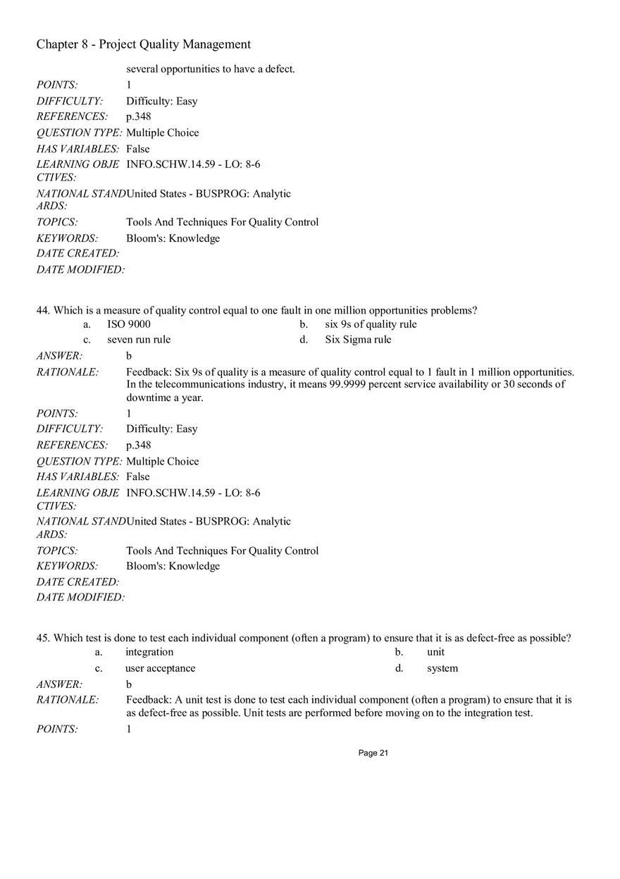Chapter 8 Project Quality Management Multiple Choice - Page 4