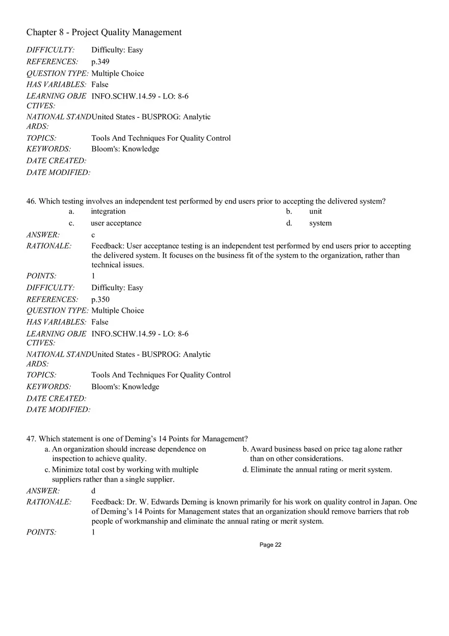 Chapter 8 Project Quality Management Multiple Choice - Page 5