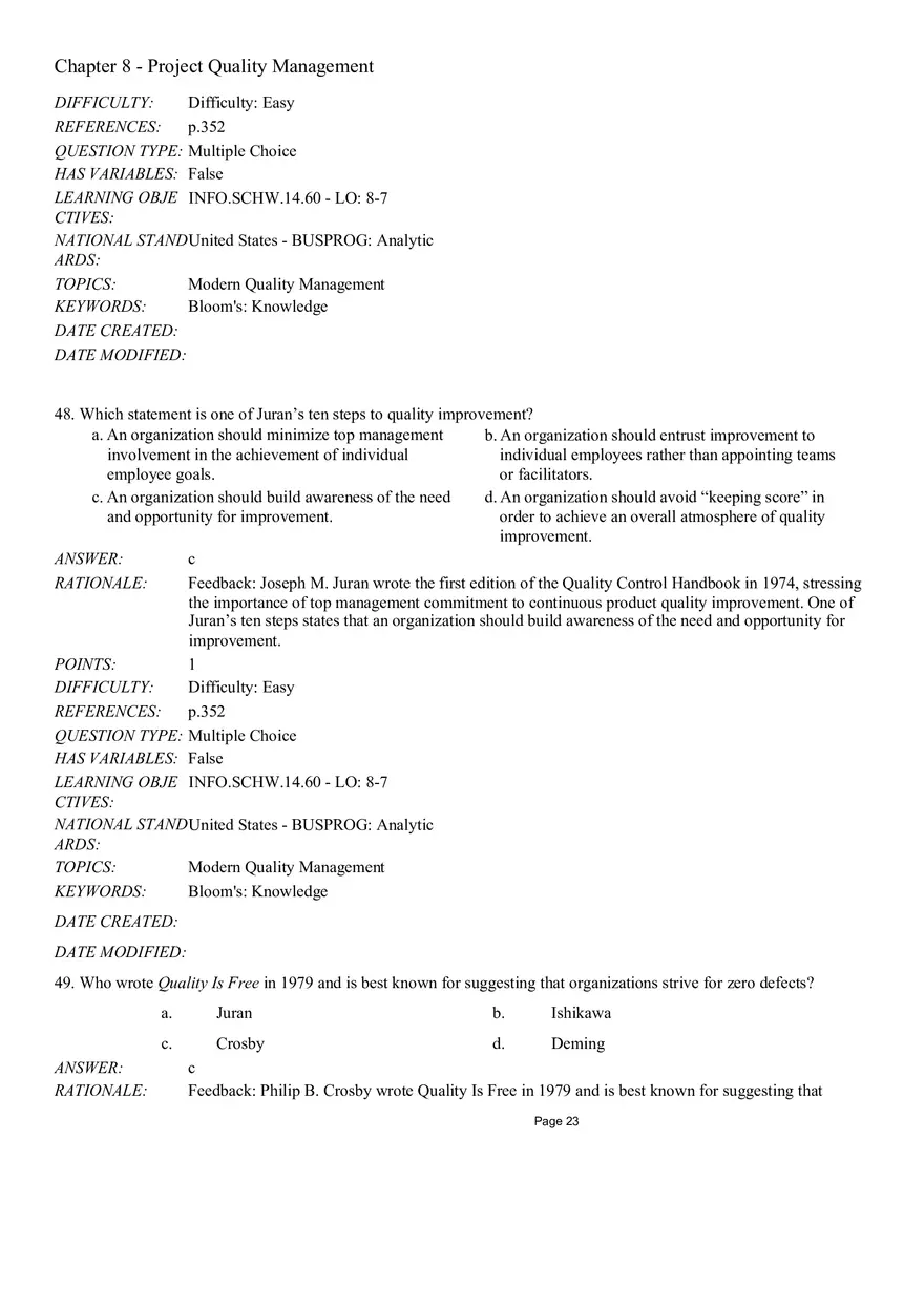 Chapter 8 Project Quality Management Multiple Choice - Page 6