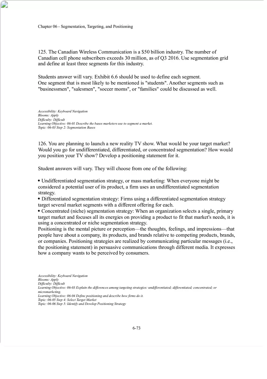 Segmentation, Targeting, and Positioning Short Answer - Page 12